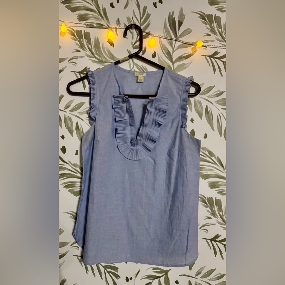 J. Crew Women's Light Blue Ruffle Blouse